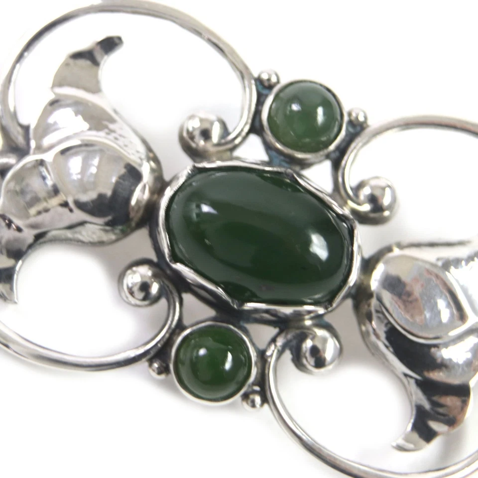 Raro broche de plata esterlina Georg Jensen #236A con ágata verde de colección Foto 3 de 4