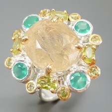 Handmade Natural Rutilated Quartz Ring 925 Sterling Silver Size 7 /R430423