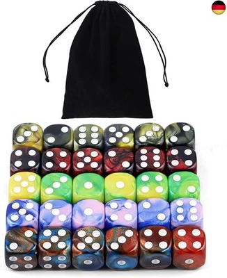 QUTHZZHY 6-Seitige Würfel Set 30 Stück, 5 Zweifarbige Farbwürfel, Bunt Würfel 16 mm, Acr