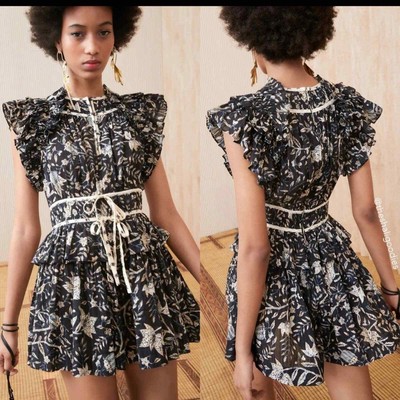 Ulla Johnson Endah abstract floral playsuit romper blue cream size 12