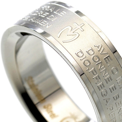 Bague Marie "Père Ave Notre Prière" Acier – Unisexe, Italie, Neuve Avec étiquette
