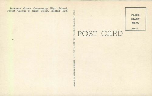 COMMUNITY HIGH SCHOOL, DOWNERS GROVE, ILLINOIS, VINTAGE POSTCARD - Picture 2 of 2