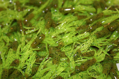 100 pk 1.5'' Pumpkin / Chartreuse Pepper Crappie Fishing Tube Jig Skirts Bluegill