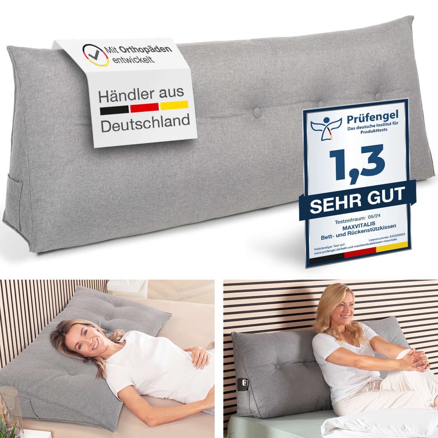 Rückenkissen, Keilkissen für Bett und Sofa geeignet, Lendenkissen, Lesekissen