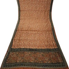 Vintage Brown Sarees 100 Pure Silk Hand Embroidered Sari 5YD Decor Craft Fabric