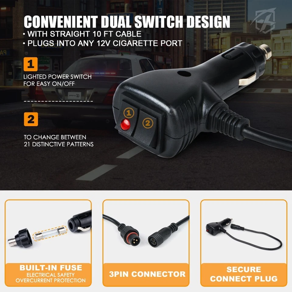 Barra de luz intermitente estroboscópica LED âmbar branco 35" consultor de tráfego COB com ventosas - Imagem 4 de 4