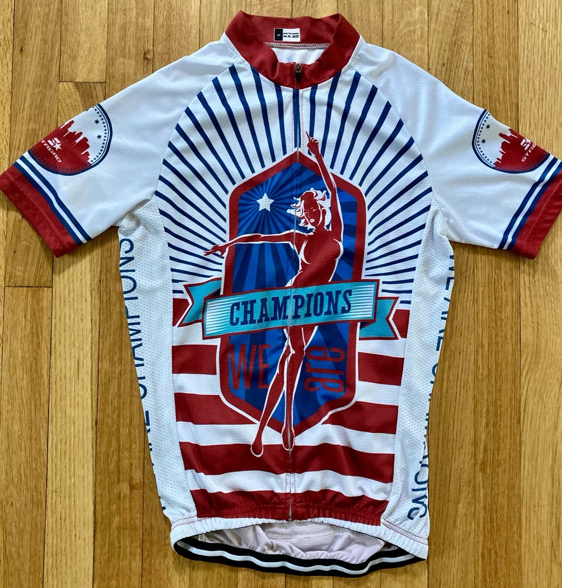 STRGAO CYCLING JERSEY WOMEN S MEDIUM WE ARE CHAMPIONS FULL ZIP USA