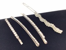 Vintage Lot Rhinestone Hair Barrette Clip Silver Tone 1 Iridescent Straight Wavy