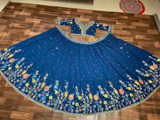 Bollywood Indian Ethnic Georgette Blue Lehenga Choli Dupatta For Women Girls