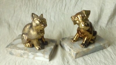 PAAR GEWÄCHSHAUS TIERBÜCHER KATZE HUND IN REGELMÄSSIGER BASIS MARMOR ART DECO 1930 **