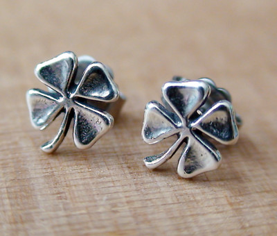 Vierblättriges Kleeblatt Ohrringe - 925 Sterling Silber Ohrstecker Glück