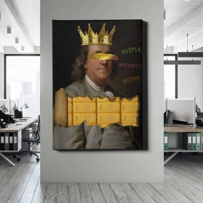 ✅LEINWANDBILD BENJAMIN FRANKLIN DESIGN LUXUS POPART GOLD DEKO WANDKUNST PREMIUM - Bild 1 von 4