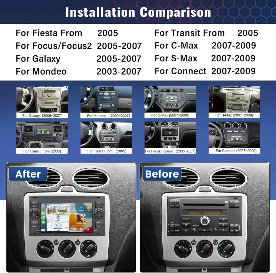 Android 14 Autoradio Per Ford Transit Kuga Fiesta Focus C/S-Max GPS Navi Radio  - Immagine 2 di 4