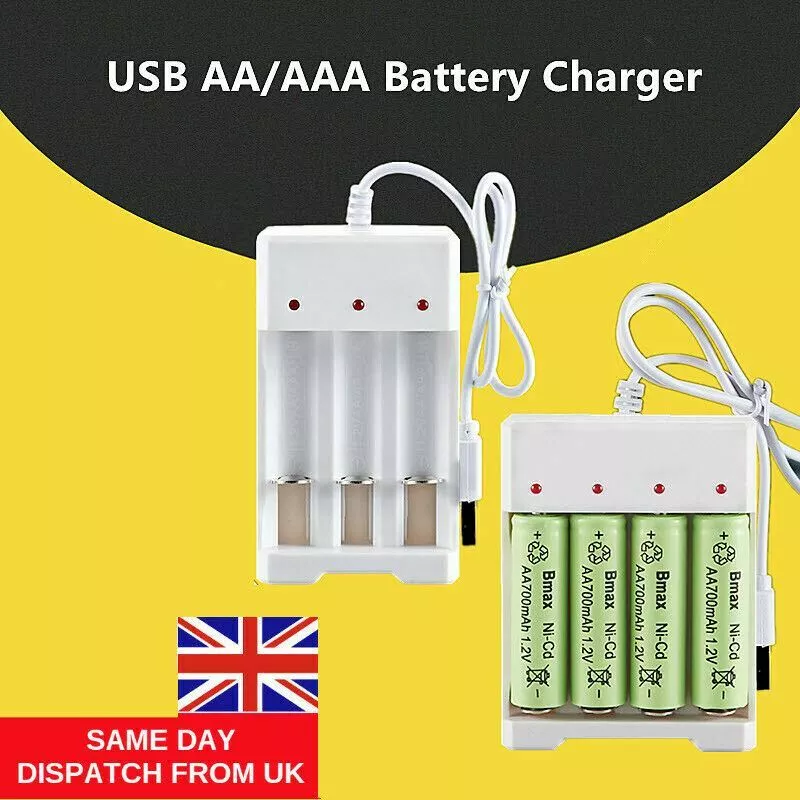 USB Plug Fast Battery Charger for AA AAA Rechargeable Batteries 4 or 3  Slots UK