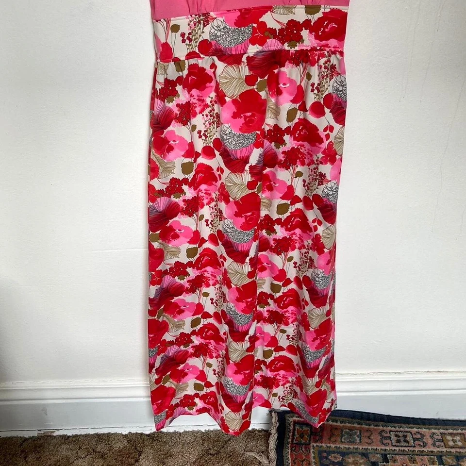 Vestido largo floral rosa y rojo psicodélico groovy años 60 con cintura imperio Foto 2 de 4
