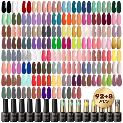 100PCS Gel Nail Polish Set, 92 PCS Colors Gel Polish Set with 8 Bottles of Base 