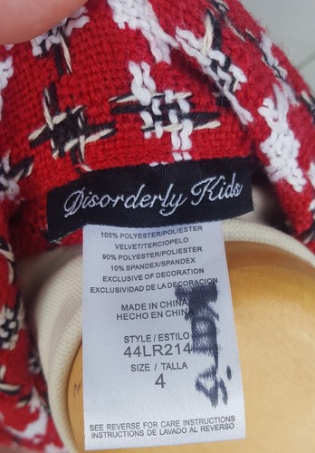 Disorderly Kids Red, White & Black Herringbone Coat / Jacket w/Belt Size 4 - Picture 4 of 4