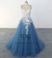 Blue Ivory Wedding Dress Bridal Dress Lace Bodice 4-20W Custom made