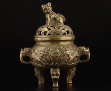 collectable ! Old Bronze Handwork Carved Dragon Lion Incense Burners statue