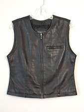 Vintage Harold's Full Zip Leather Sleeveless Biker Vest Size Medium Black Euc