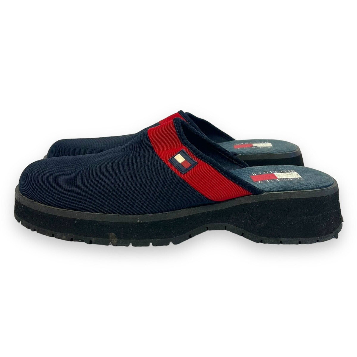 Vtg 90s Y2k Platform Tommy Hilfiger Slide Sandals Mesh Top Blue