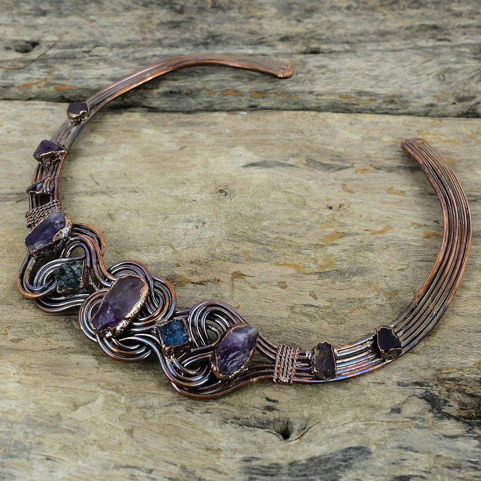 African Amethyst Rough Copper Gift For Mom Electroformed Necklace Adjustable" - Image 4 of 4