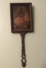 SALE 1800s Victorian French Hand Held Large Gold Or Brass Mirror Antique 3 Women