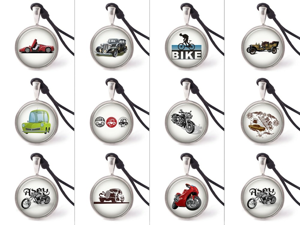 Animated Toy Cars and Bikes Necklace Pendants Pewter Silver Jewelry JNP