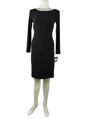 Norma Kamali Women's Long Sleeve Shirred Black Waist Sheath Dress Size S