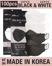 100PC Bulk Unisex Adult KF94 Disposable Mask Made In Korea - Black & White