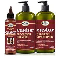 Difeel Pro-Growth with Castor Oil 3-PC Large Hair Care Set - Shampoo 33.8oz, Con