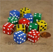 NEW Set of 12 Opaque Dice - Red Blue Green Yellow 16mm RPG Bunco Game D6 Koplow