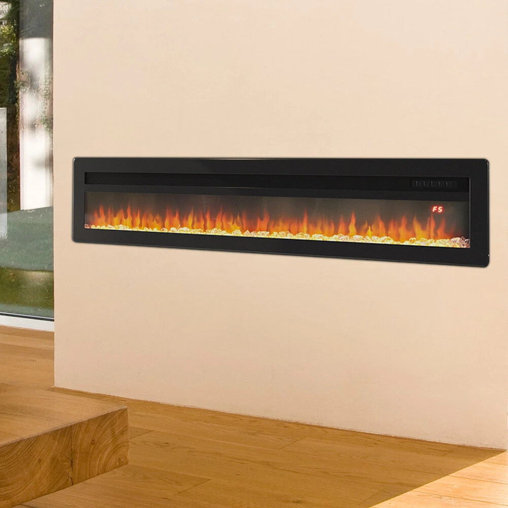 50 60 70u0026#034; Electric LED Fireplace Insert Wall Mounted Fire with  Freestanding Legs | eBay