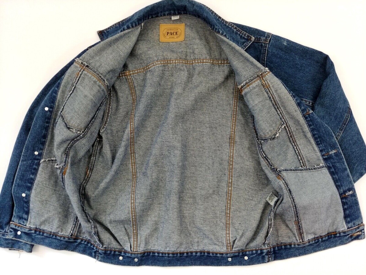 Pace Heavy Stone Washed Denim Trucker Jacket Men's M Blue