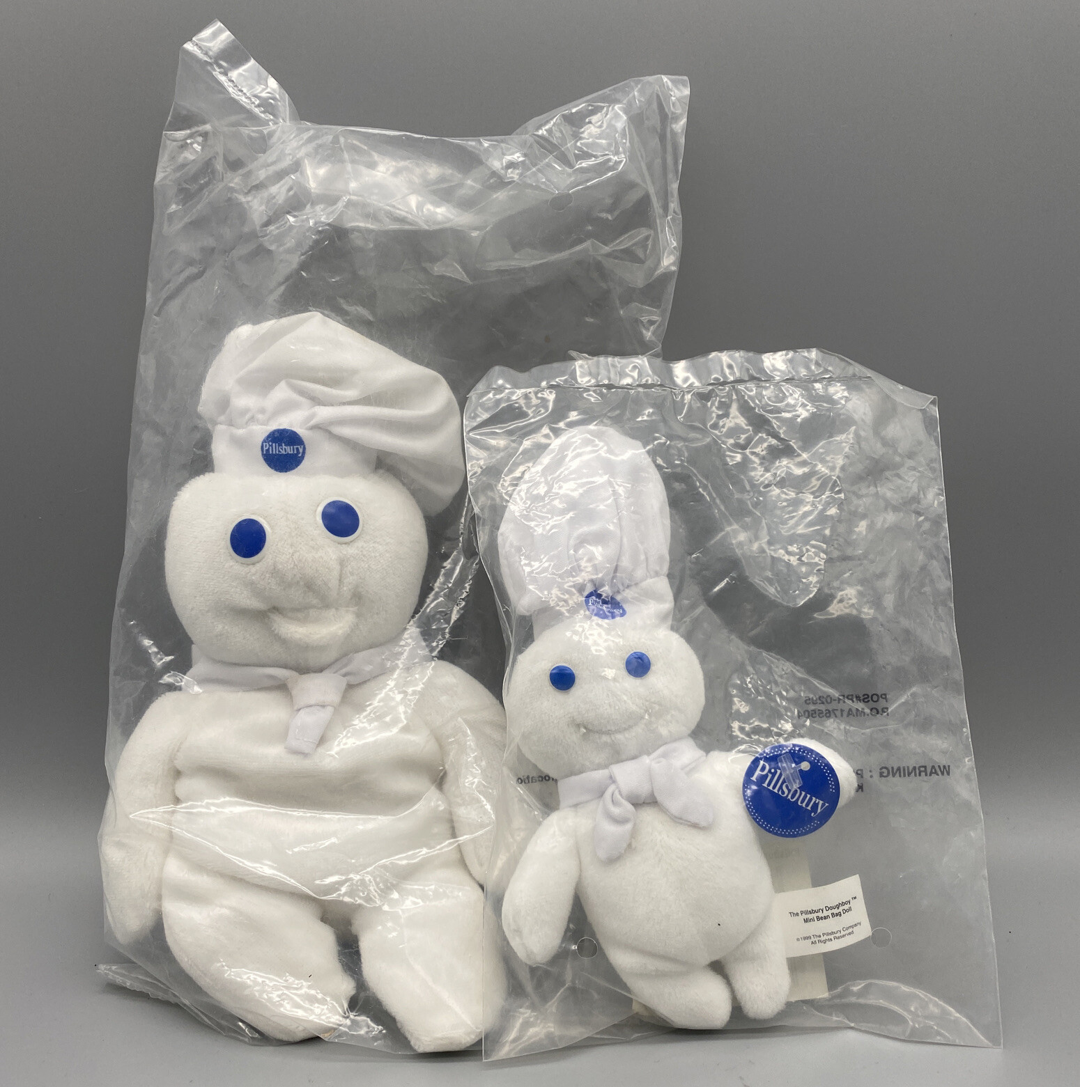 2 VTG PILLSBURY DOUGHBOY BEANIE/BEAN BAG PLUSH DOLL 1997 8” 1999 Mini 6