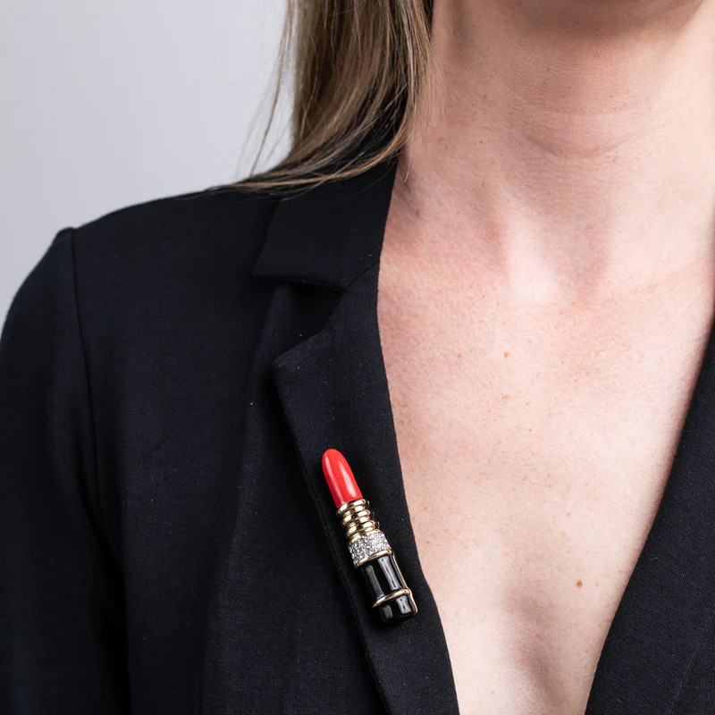 KJL KENNETH J. LANE Enamel and Crystal Large Lipstick Pin