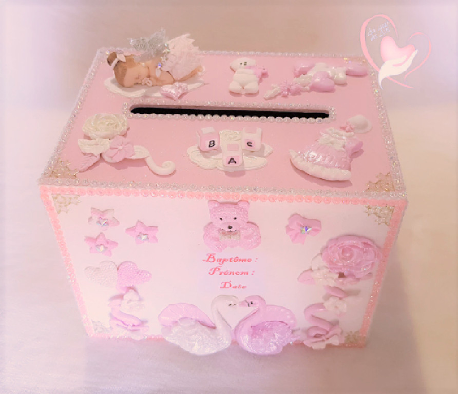Urne baptême bébé fille clochette en fimo pour garder vos plus doux souvenirs