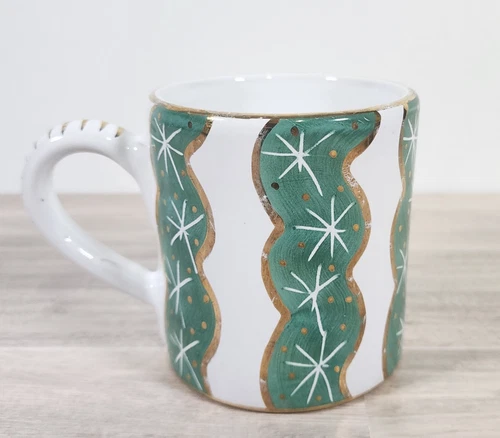 Sberna Deruta Hand Painted Italy Pottery Coffee Tea Mug Cup Gold & Green w/Stars