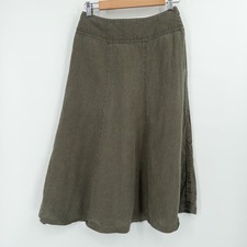 Y2K Talbots Petites Irish Linen Midi Skirt Sz 2 Earthy Khaki Green Soft Romantic