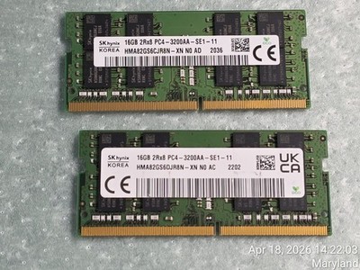 SK hynix 32GB（16GB×2）PC4-3200AA-SE1 SK Hynix HMA82GS6DJR8N-XN 32GB 2X16G DDR4 3200 16GB 2Rx8 PC4