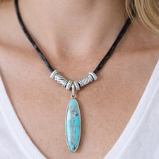 Vintage .925 Sterling Turquoise Pendant Necklace Boho Silver