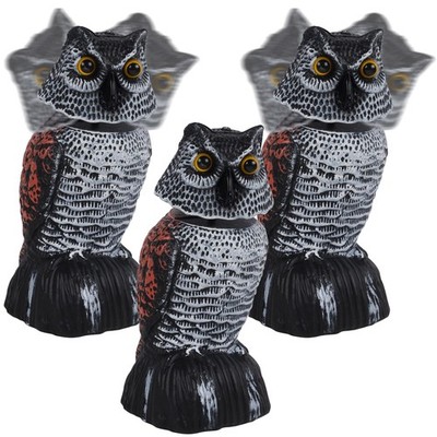 3 Pack Bird Scarecrow Mini Fake Owl Decoy Sculpture, 8.26 inch Wagging Head P...