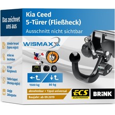 ANHÄNGERKUPPLUNG für Kia Ceed ab 19 abnehmbar BRINK +13pol E-Satz ABE