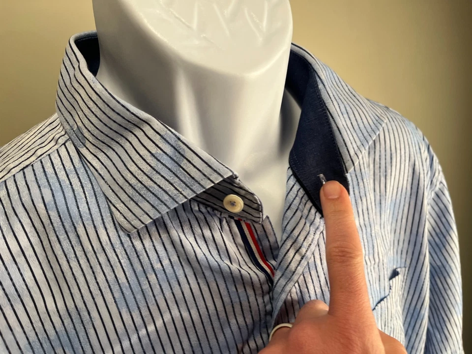 BUGATCHI Men's blue and white cloud print long sleeve shirt XL EUC - Image 3 of 4