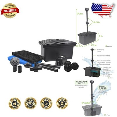 Medium Pond Filter Kit w/ 320 GPH Pump - Circulates, Filters & Aerates Water