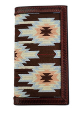Western Rodeo Wallet Tooled Leather Floral 7" Chestnut