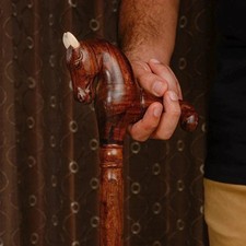 Hand carved horse design wooden walking stick for men women walking cane