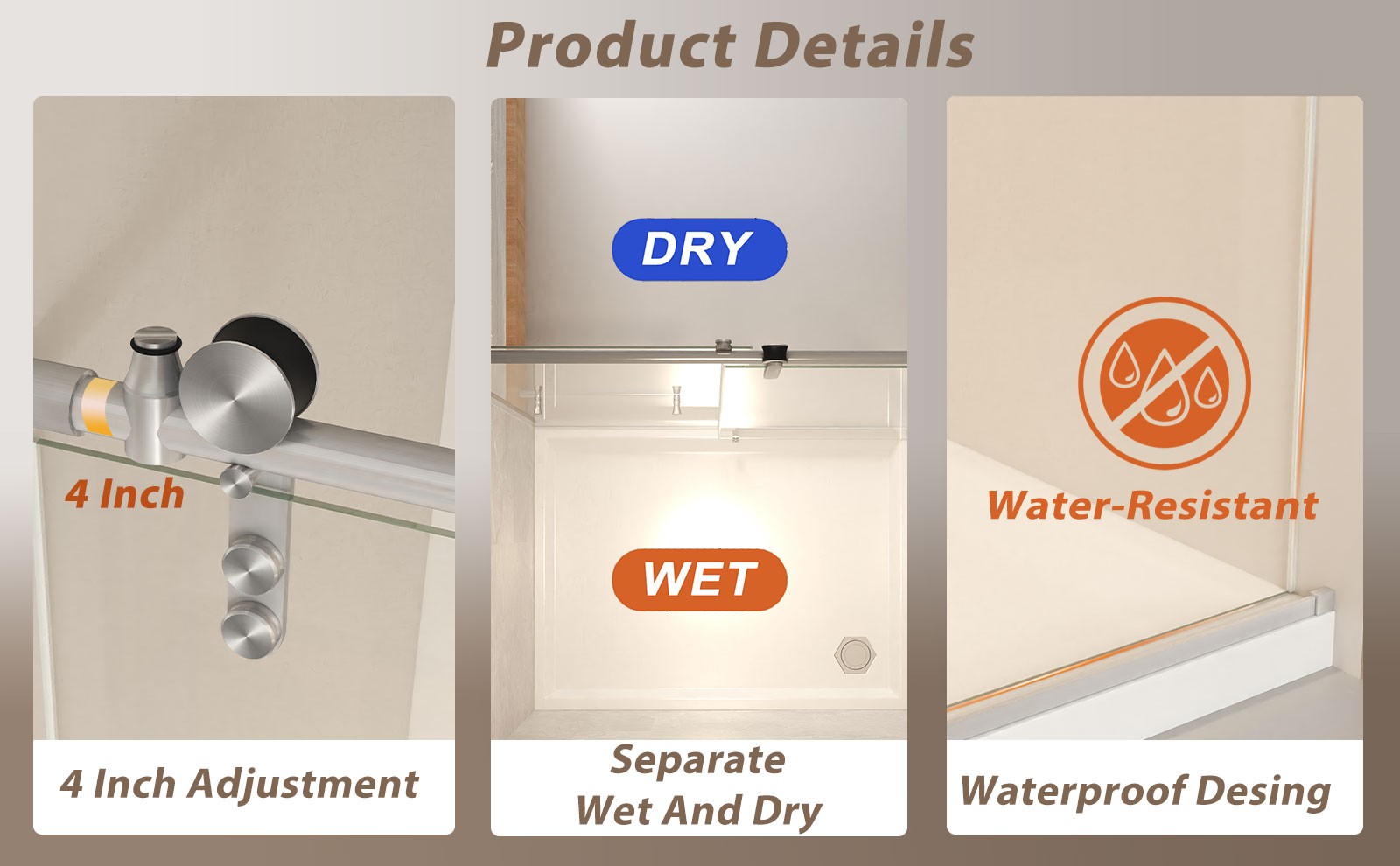 56-60" x 66" H Sliding Frameless Glass Shower Door (8mm) Clear Tempered Glass