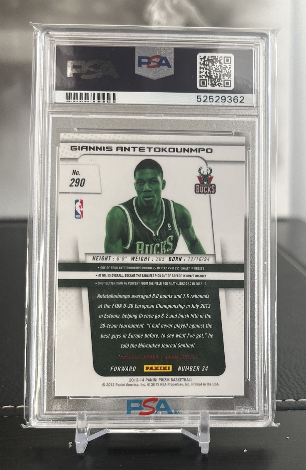 2013-14 Panini Prizm - Giannis Antetokounmpo #290 (RC) Psa 10 view 2
