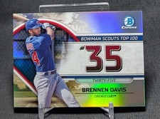 Brennen Davis Top 100 Chrome Refractor Rookie 2023 Bowman Card #BTP-35 Mariners. rookie card picture